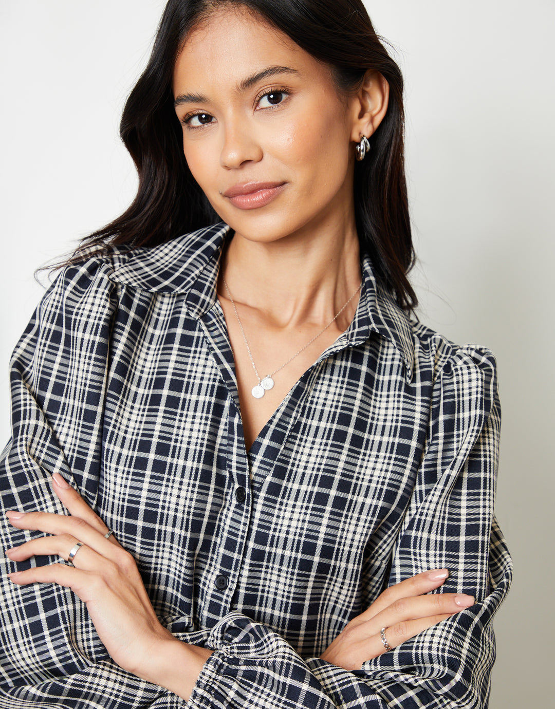 Navy Check Mini Shirt Dress