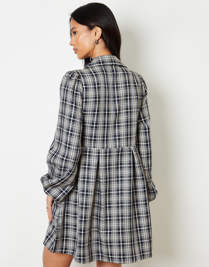 Navy Check Mini Shirt Dress