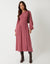 Pink Textured Shirred Balloon Sleeve Midi Dress