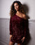 Berry Red Sequin Velour Slash Neck Mini Dress