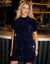 Navy High Neck Sequin Velour Mini Dress