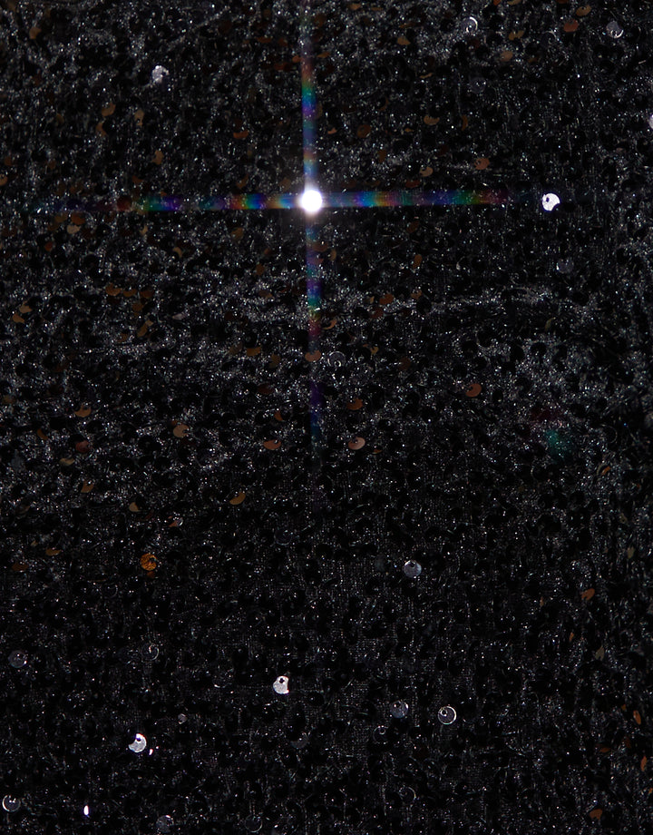 Black High Neck Sequin Velour Mini Dress