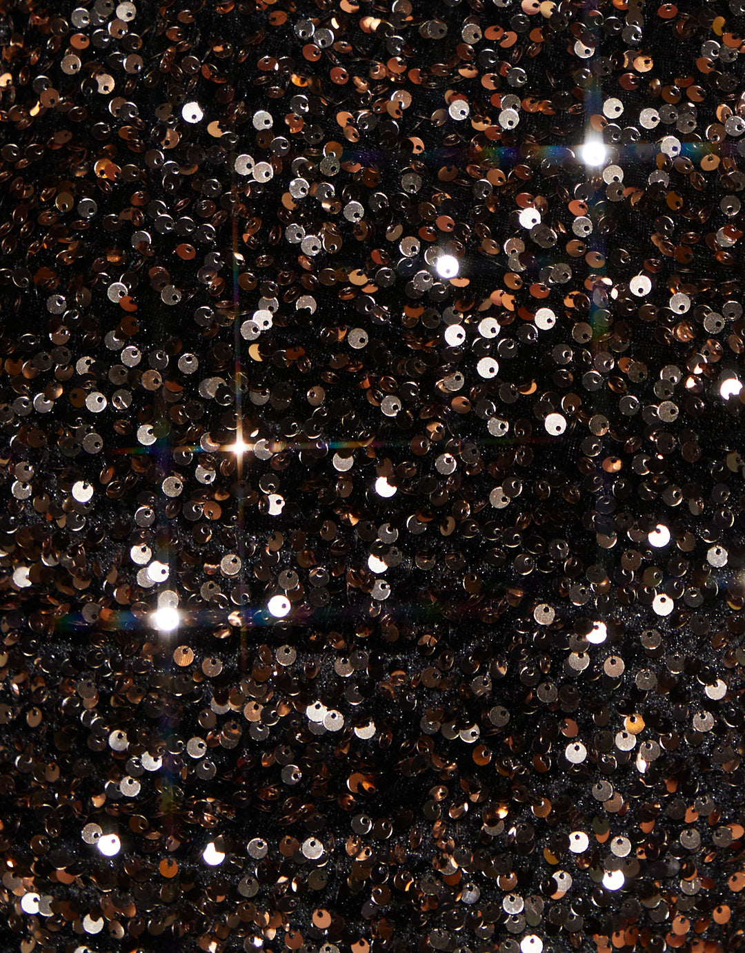 Bronze Sequin Velour V Neck Mini Dress