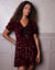 Berry Red Sequin Velour Bow Detail Mini Dress