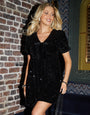 Black Sequin Velour Bow Detail Mini Dress