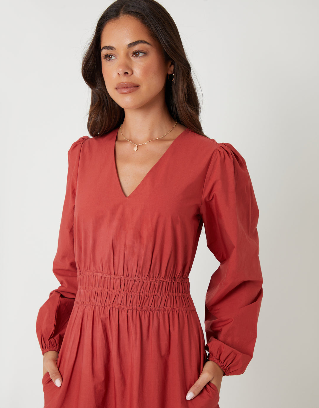rust textured ruched long sleeve midaxi dress Rust Mesh Ruched Long Sleeve Midi Dress PinkBlush