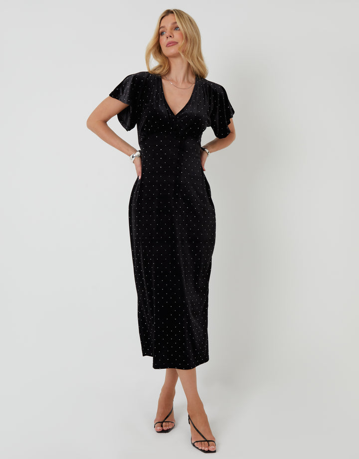 Black Velvet Hotfix Underbust Midaxi Dress