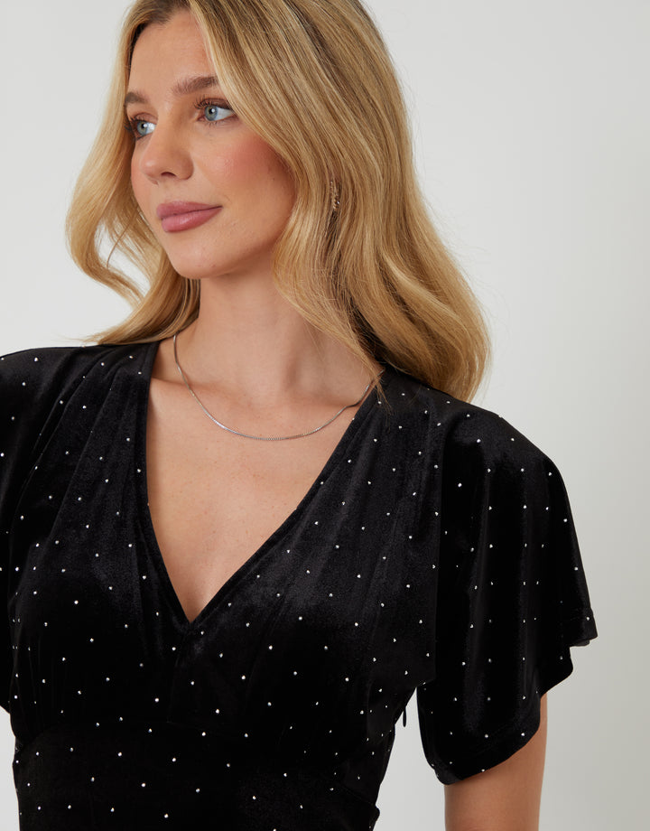 Black Velvet Hotfix Underbust Midaxi Dress