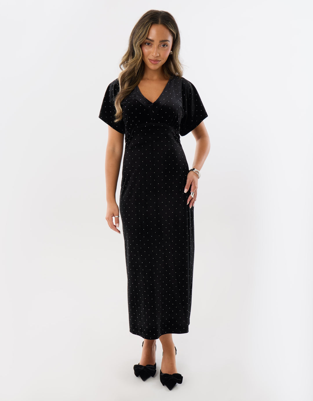 Velvet Hotfix Underbust Midaxi Dress in Black