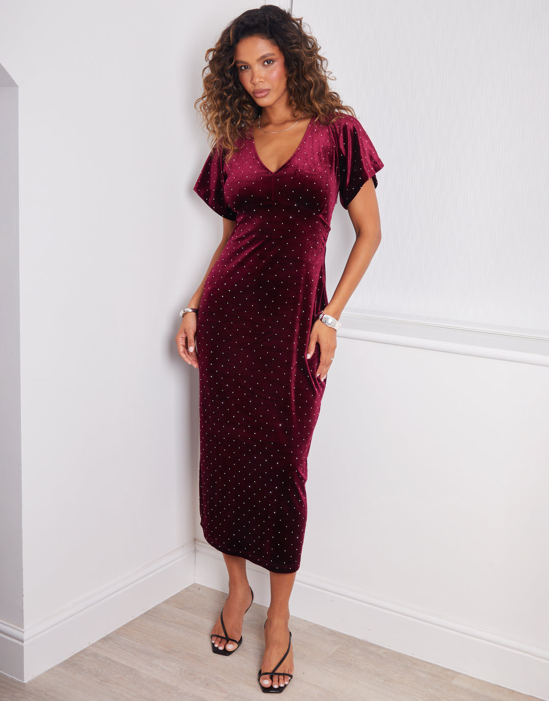 Threadbare Women's Burgundy Velvet Hotfix Underbust Midaxi Dress Threadbare Women's Burgundy Velvet Hotfix Underbust Midaxi Dress