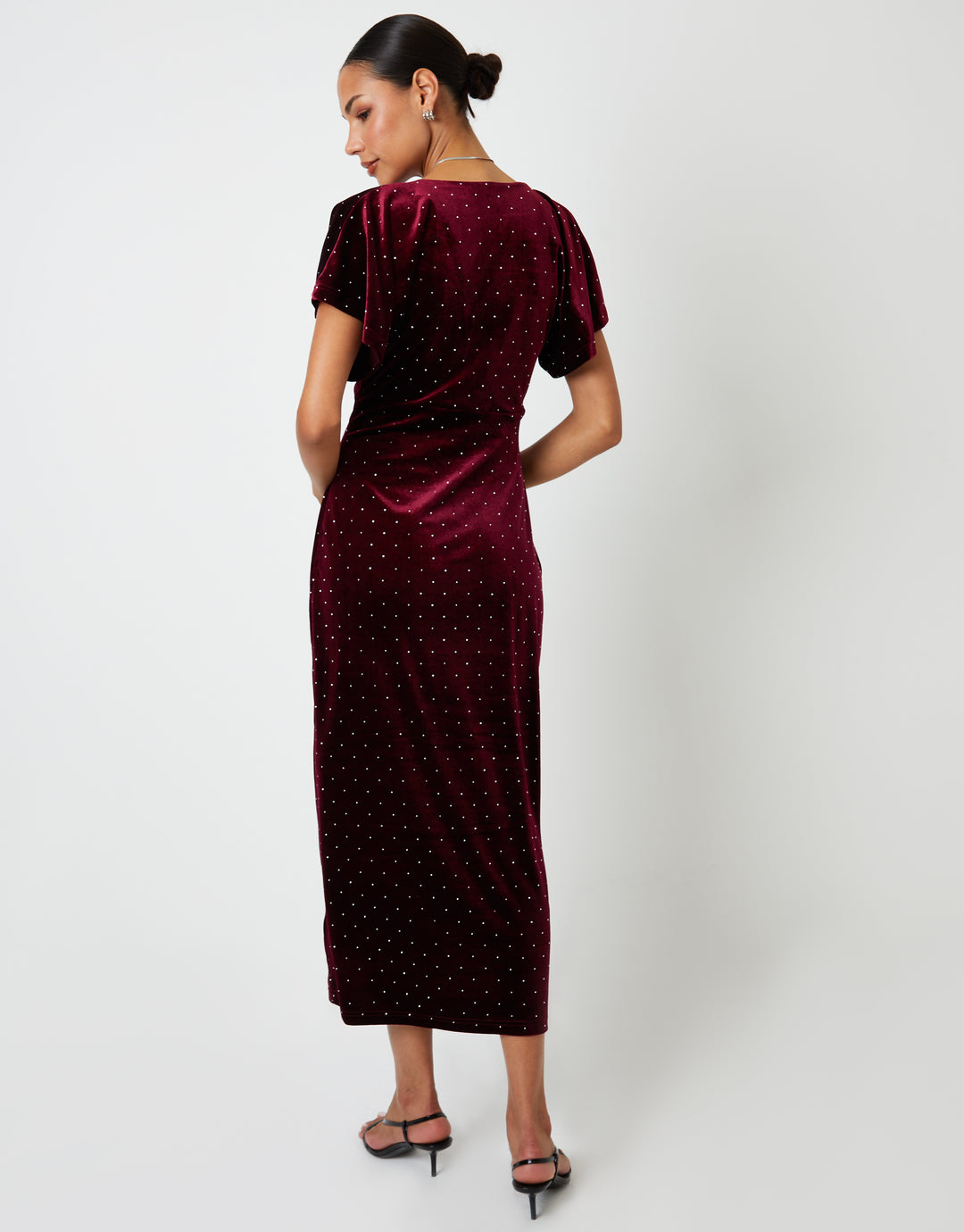 Burgundy Velvet Hotfix Underbust Midaxi Dress