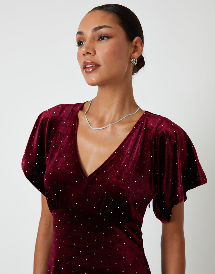 Burgundy Velvet Hotfix Underbust Midaxi Dress