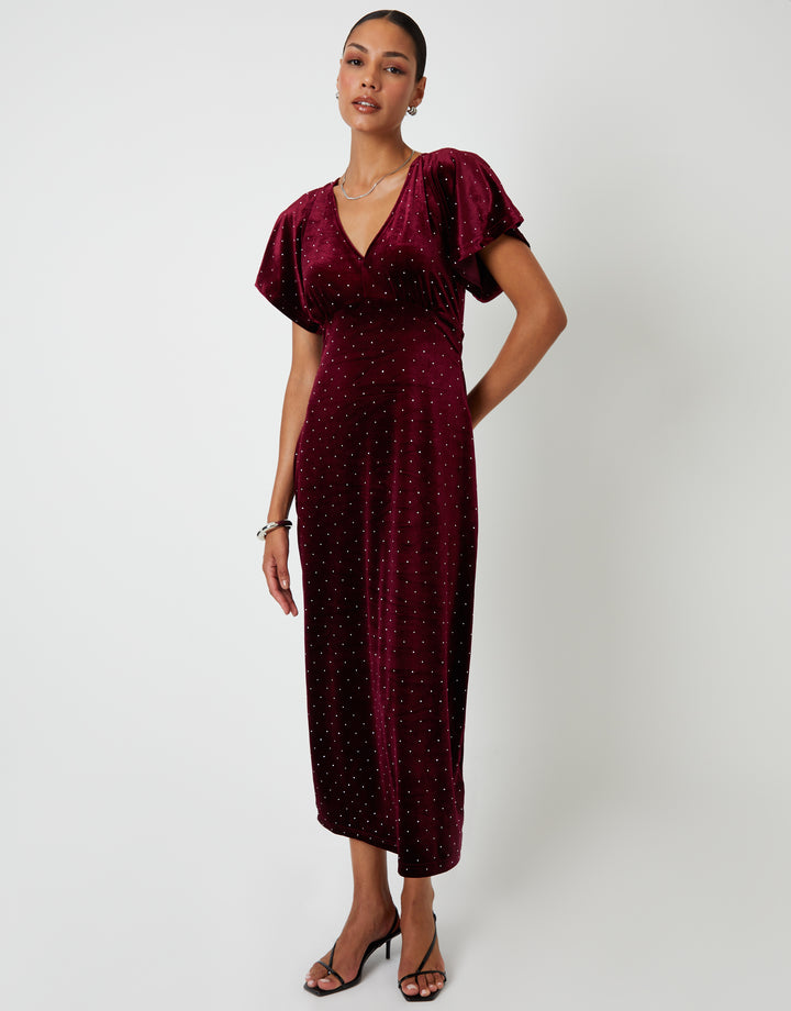 Burgundy Velvet Hotfix Underbust Midaxi Dress