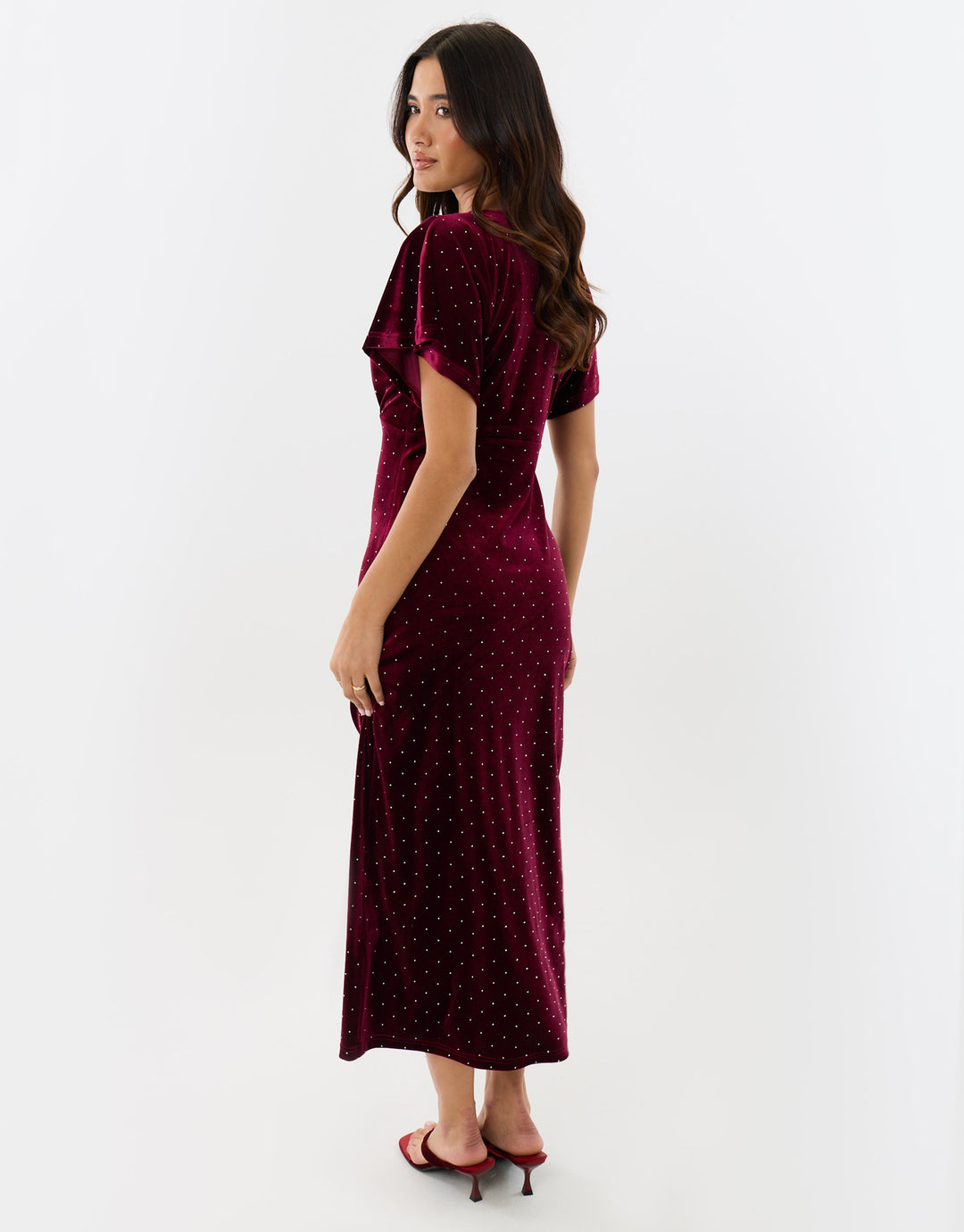 Velvet Hotfix Underbust Midaxi Dress in Burgundy