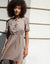 Taupe Puff Sleeve Tie Front Smock Mini Dress