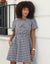 Gingham Puff Sleeve Tie Front Smock Mini Dress