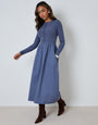 Blue 2-in-1 Jersey Poplin Mix Button Down Dress