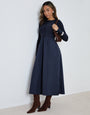 Navy 2-in-1 Jersey Poplin Mix Button Down Dress