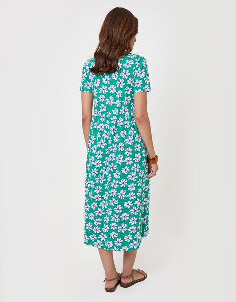 Threadbare Jersey Midi Smock Dress with Pockets in Green Floral - back view