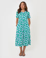 Threadbare Jersey Midi Smock Dress with Pockets in Green Floral - front view