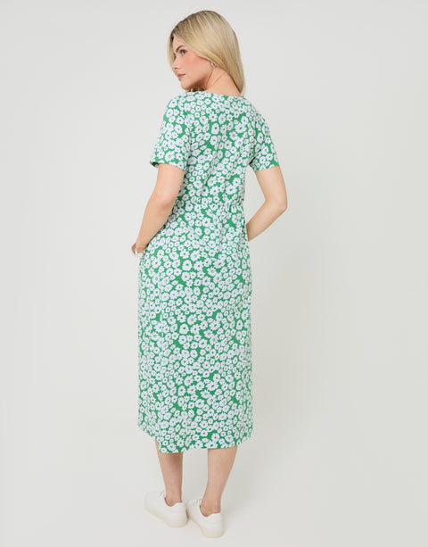 Threadbare Jersey Midi Smock Dress with Pockets in Green Floral - back view