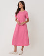 Threadbare Jersey Midi Smock Dress with Pockets in Pink & Red Gingham - full body