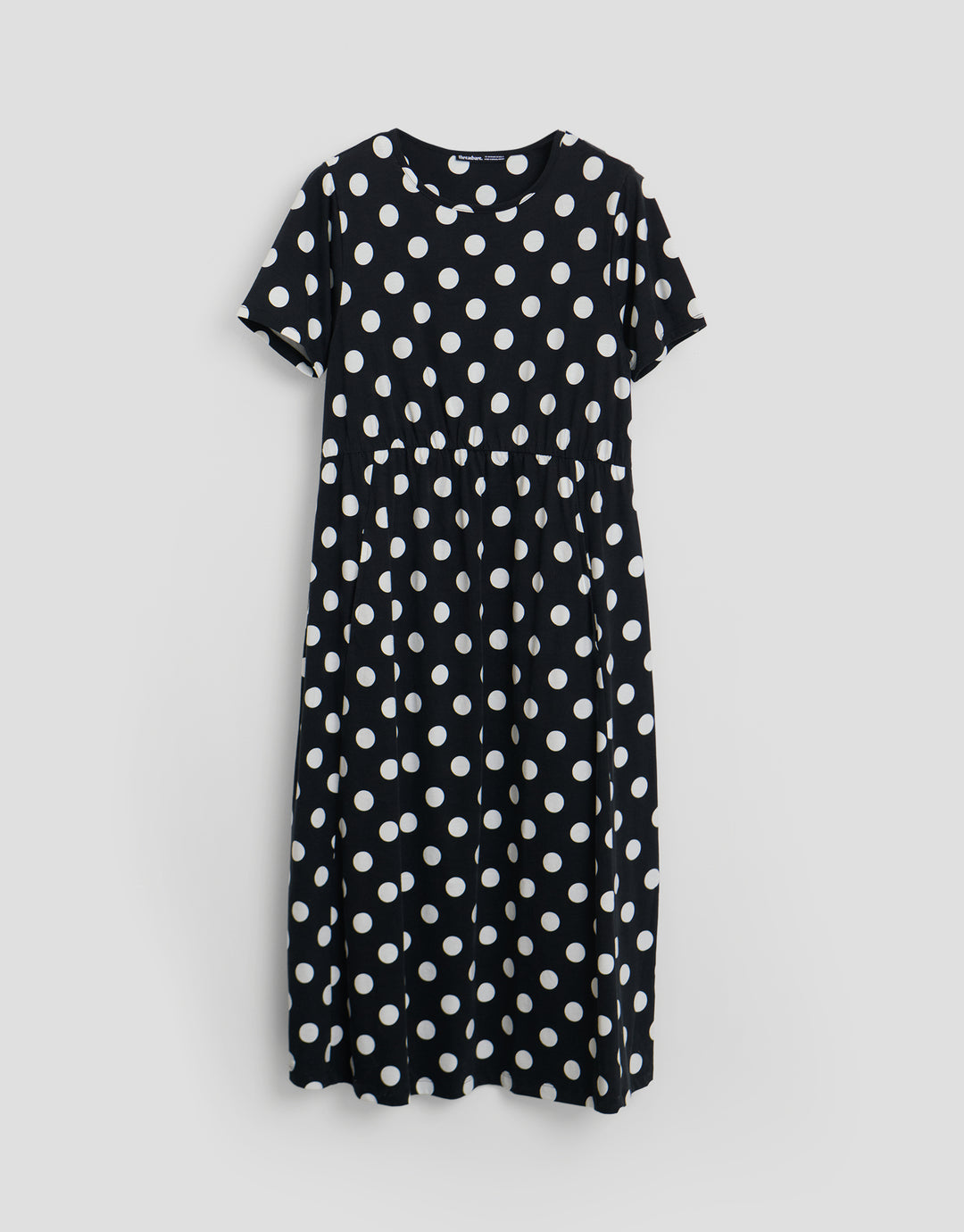 Threadbare Jersey Midi Smock Dress with Pockets in Black Polka Dot - flat lay