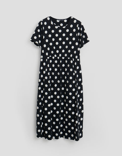 Threadbare Jersey Midi Smock Dress with Pockets in Black Polka Dot - flat lay