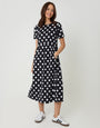Black Polka Dot Jersey Midi Smock Dress with Pockets