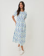 White Floral Jersey Midi Smock Dress with Pockets