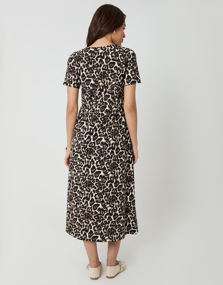 Leopard Jersey Midi Smock Dress with Pockets