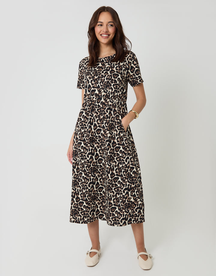 Leopard & Black Jersey Midi Smock Dresses with Pockets (2 Pack)