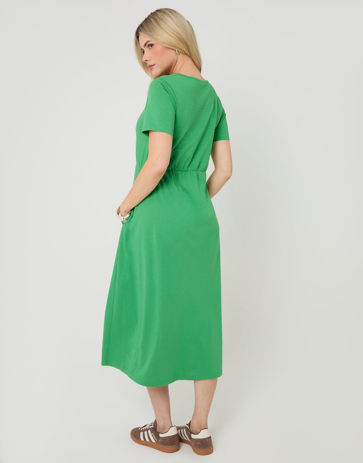 Threadbare Jersey Midi Smock Dress in Green - back view 
