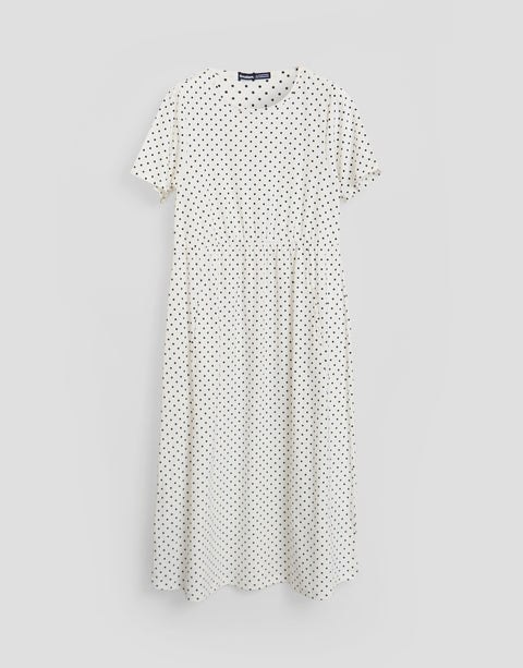 Threadbare Jersey Midi Smock Dress with Pockets in Ecru Polka Dot - flat lay