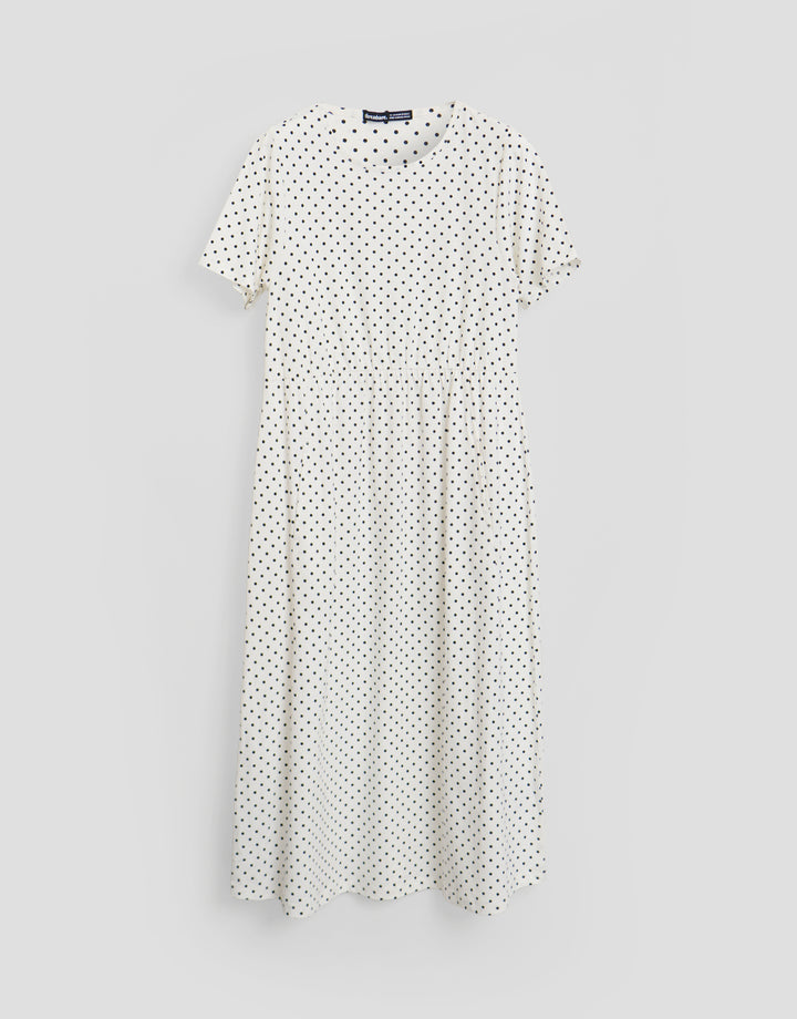Threadbare Jersey Midi Smock Dress with Pockets in Ecru Polka Dot - flat lay