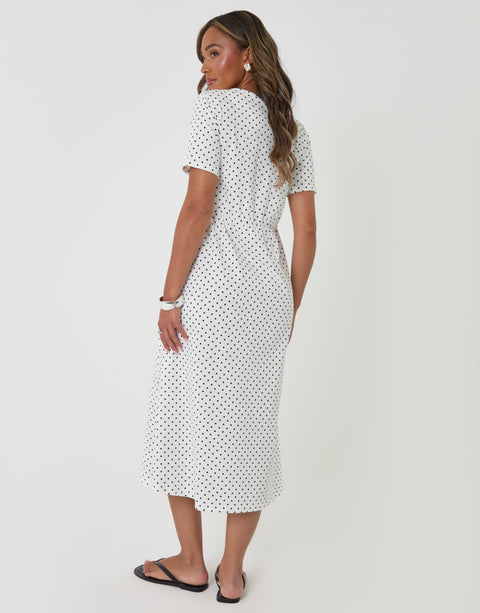 Threadbare Jersey Midi Smock Dress with Pockets in Ecru Pola Dots - back view