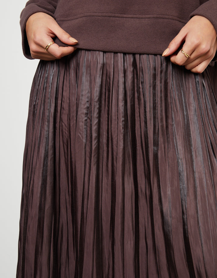 Chocolate Brown 2-in-1 Relaxed Ribbed Sweatshirt Midi Dress