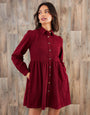 Corduroy Smock Shirt Dress in Berry Red