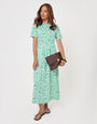 Threadbare Crew Neck Jersey Midi Dress with Patch Pockets in Green Floral - front view