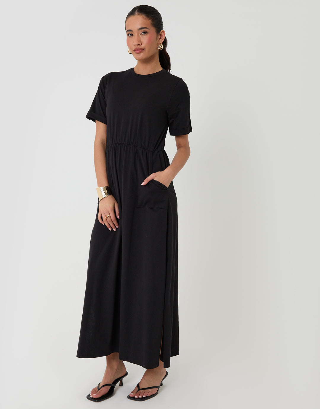 Threadbare Jersey Midi Dress Manon in Black - full front view