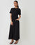 Crew Neck Jersey Midi Dress with Patch Pockets in Black