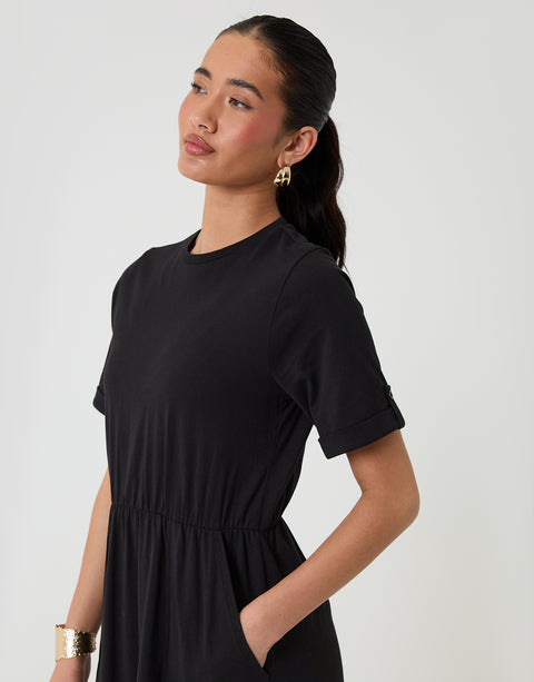 Threadbare Jersey Midi Dress Manon in Black - close up