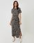 Leopard Tie Front Side Split Cotton Jersey Midi Dress in Leopard Print