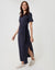 Navy Tie Front Side Split Cotton Jersey Midi Dress