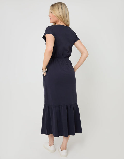 drapey jersey boatneck dress with ruffle skirt Witchery Draped Boat Neck Dress in Black