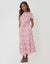 Drawstring Waist Boat Neck Cotton Jersey Maxi Dress in Red Floral