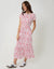 Red Floral Drawstring Waist Boat Neck Cotton Jersey Maxi Dress