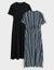 2 Pack Black & Navy Stripe Crew Neck Jersey Midi Dresses with Patch Pockets
