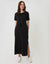 Black Drawstring Waist Side Split Cotton Jersey Midi Dress