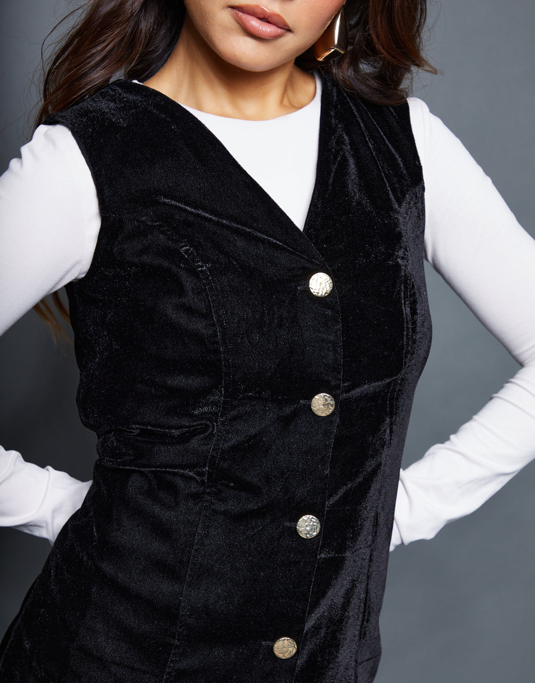 Black Velvet Waistcoat Mini Dress